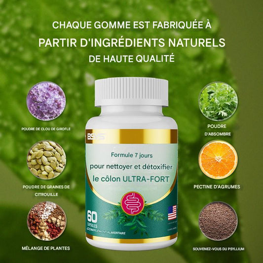 Cure Nettoyage Côlon 7 Jours - Détox Naturelle Psyllium (60 caps)