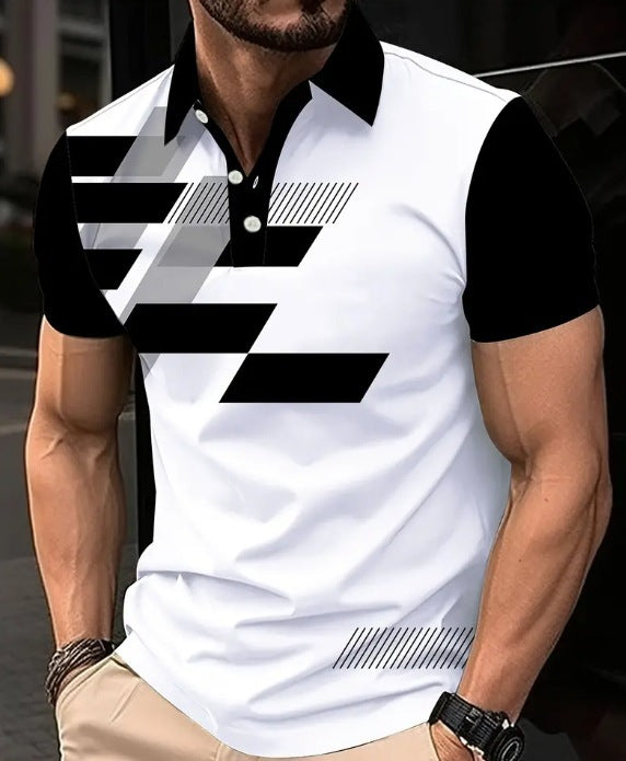 CHEMISE À REVERS IMPRIMÉE À MANCHES COURTES