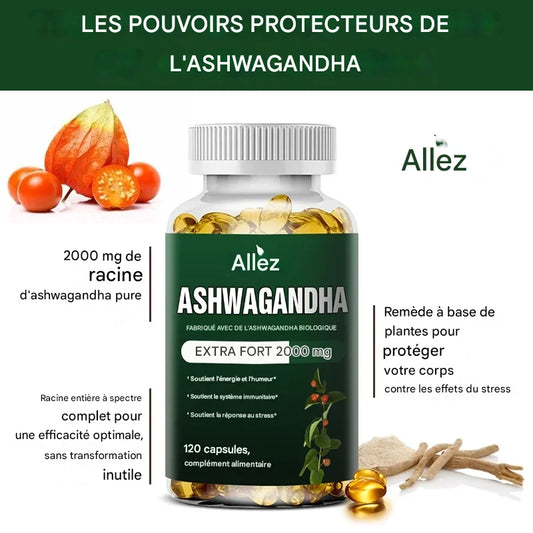 Ashwagandha Bio 2000 mg - Bien-être, Sommeil et Concentration (120 capsules)